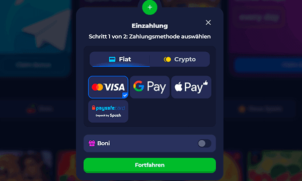 Tätige eine Einzahlung Tätige eine Einzahlung